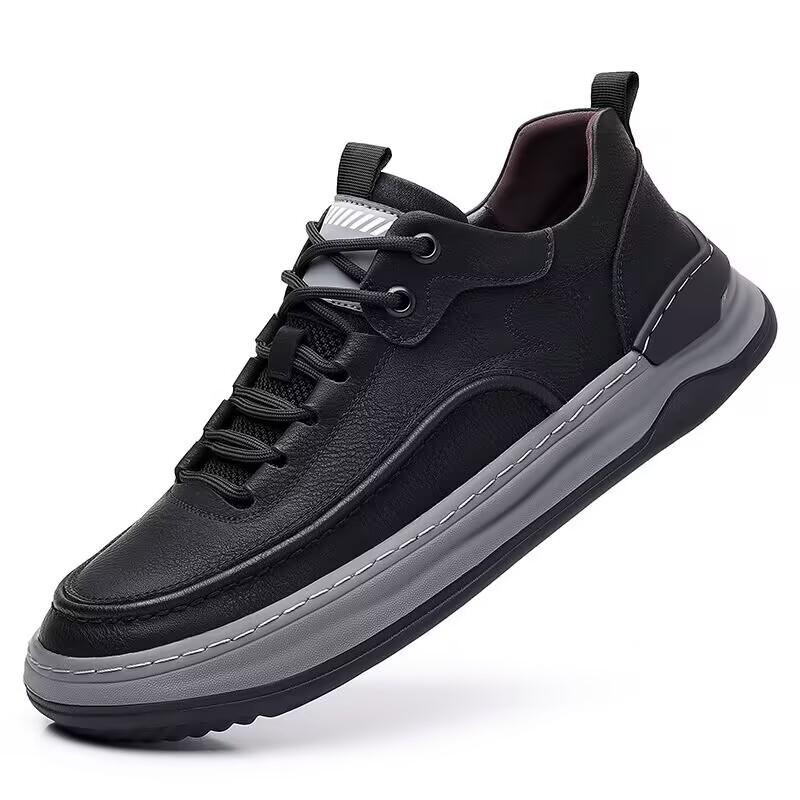 

Sport Shoes Genuine Leather Men s Shoes Brand Casual Shoes Lace up Mens Sneakers Italian Breathable Tenis Skateboard Shoe 38 чорний