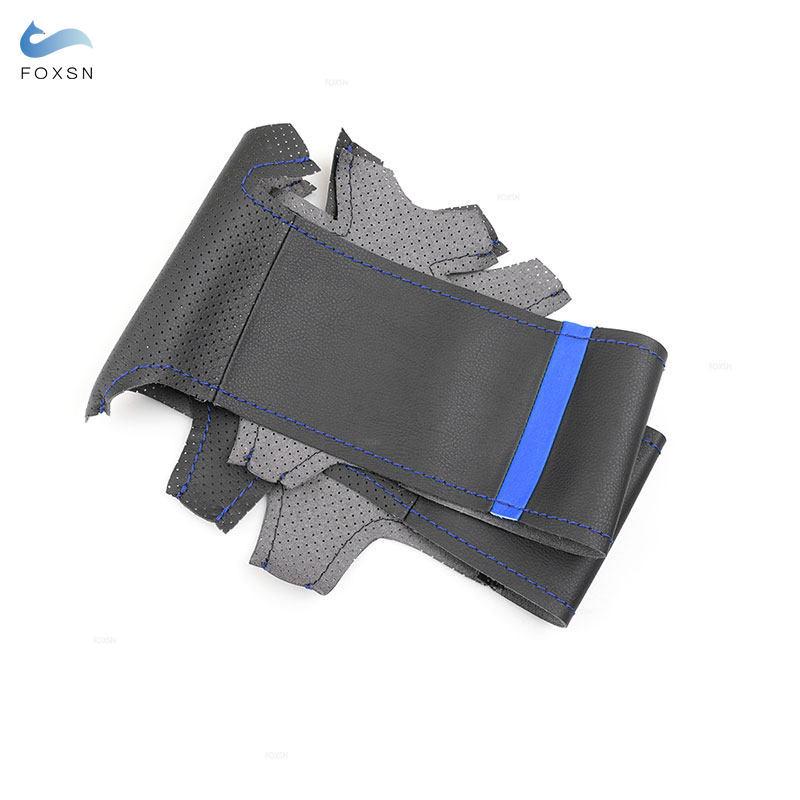 For BMW M Sport F30 F31 F32 F33 F10 F12 F20 F39 F45 F48 F25 F26 F15 F16 2013-2018 Car Steering Wheel Leather Cover blue strip