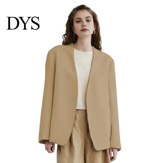 Female Suit Coat Women Collarless Long Sleeve Open Front Jacket Lightweight Solid Color Loose Fit Business Cardigan Office Formal