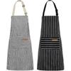 2 Pack Kitchen Cooking Aprons, Adjustable Soft Chef Apron with 2 Pockets for Men Women (Black/Brown Stripes)