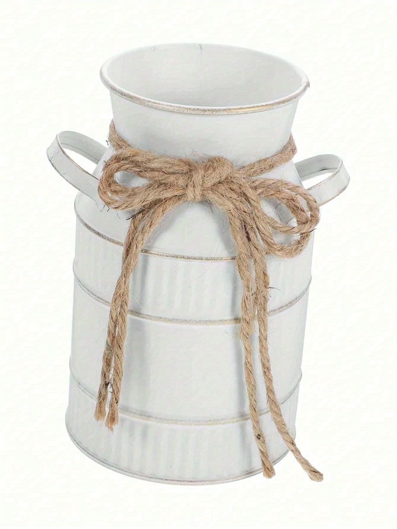 

Винтажная железная ваза в форме молочного бидона с набором искусственных цветов, ваза подходит для гостиной, рабочего стола, кафе, садовой вечеринки, свадебного декора Metallic White разноцветный