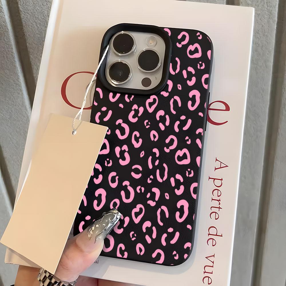 Pink Leopard Heart Pattern Lychee Soft Phone Case For iPhone 17 16 15 Pro 14 13 12 11 Pro Max 15 14 Plus 17 Air X Xs XR Cover iPhone XR