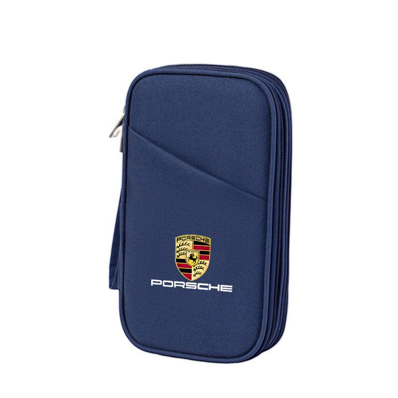 

1PC Car Emblem Storage Bag USB Charger Cable Headphones Box for Porsche Panamera Cayenne Taycan 911 718 Macan Carrera-GT 928 968 синій