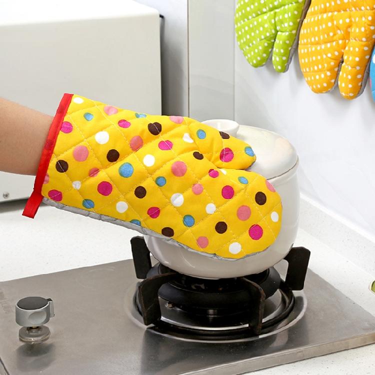Padded Lining Protective Glove Oven BBQ Polka Dot Mitts Kitchen Cooking Tools