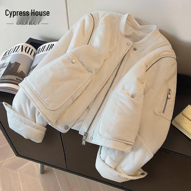 

Women s Solid Baseball Collar Cotton Jacket L