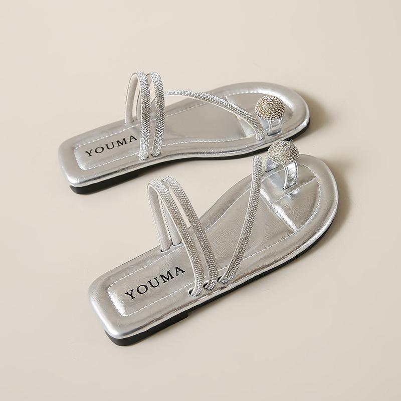 Fashion CRLAYDK Flip Flops for Women Rhinestone Dressy Flats Sandals Summer Beach Slides Casual Walking Slippers Party Strap Shoes