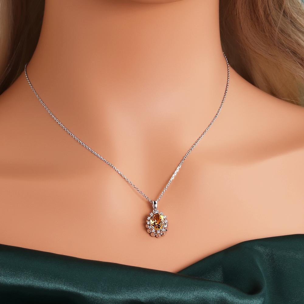 925 Sterling Silver Ring Earrings Pendant Necklace Nautral Oval 7*9mm Citrine Fine Jewelry Set for Women's Banquet Birthday Gift