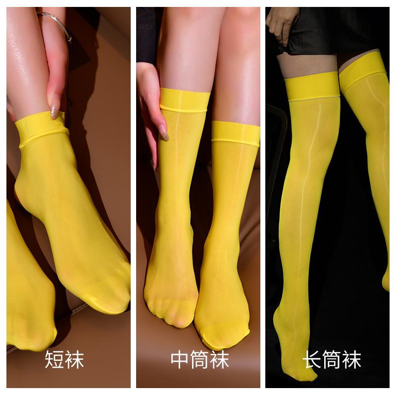 

Qinghe Oily Short Socks Ultra-thin Oily Bright Breathable Silky Slippery Invisible Black Silk Jk Socks Medium and High Knee Socks Summer Breathable Gloss Socks - Short Tube (Flat Edge) жовтий