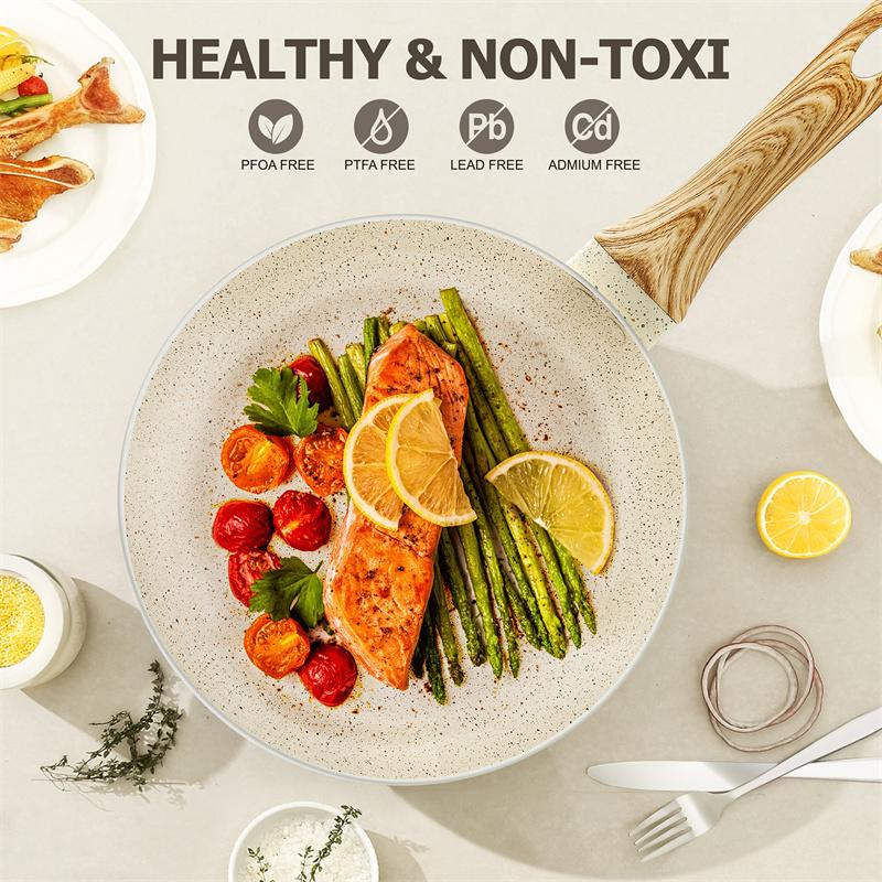 MICHELANGELO 8/9.5/11inch Granite Frying Pans Sets White Non Stick Pan with Anti-Scald Handle Omelette Pan Induction Compatible