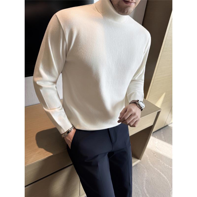 Men s High-Quality High-Neck Foldable Sweater - Autumn/Winter Basic Plain Knit XL