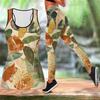 Green Wild Flowers Print Yoga Outfit for Women Fashion Workout Leggings Fitness Sports Casual Yoga Set Sports Suit