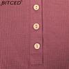 BITCED Women's Fall/Winter Polo Neck Button-Up Solid Color Long-Sleeve T-Shirt