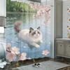 Oil Painting Black And White Cat In Pond With Water Lilies & Fireflies Waterproof Shower Curtain For Bathroom Decor