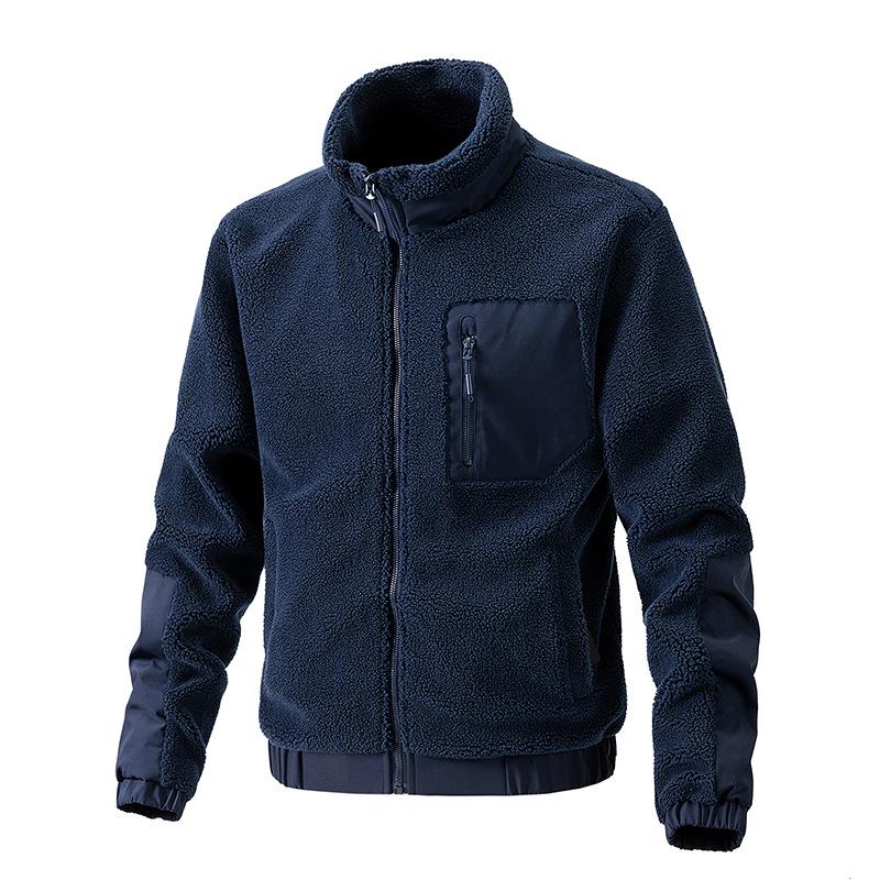 European and American Blue Stand-Up Collar Polar Fleece Lamb Wool Coat