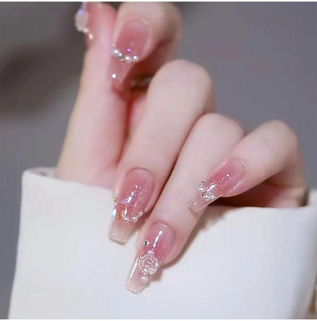 Glamorous 643 Aurora Diamond Flower Handmade Blush Finger Nail Sticker Manicure Wholesale