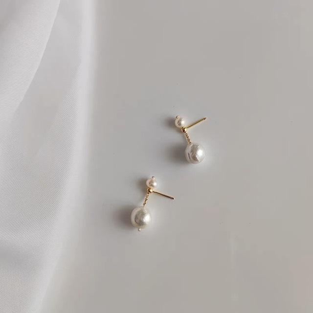 Natural freshwater baroque large particle Edison pearl earrings 14k gold 925 silver needle earrings stud earrings Silver needle