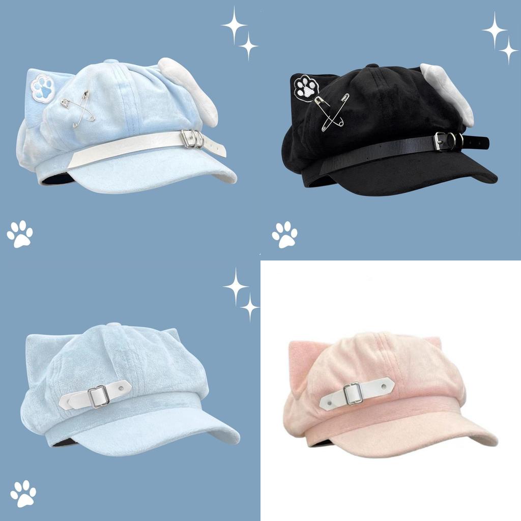 Y2k Cat Ear Beret Hat Soft Cute Anime Style For Casual Wear