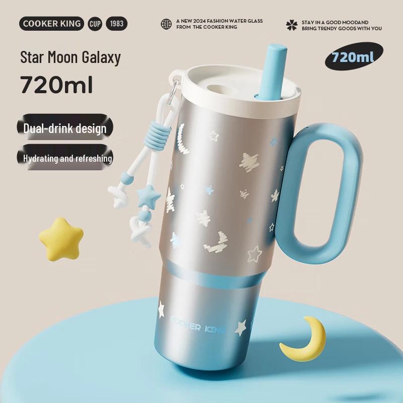 COOKER KING 720ml Star Moon Galaxy Insulated Tumbler with Straw