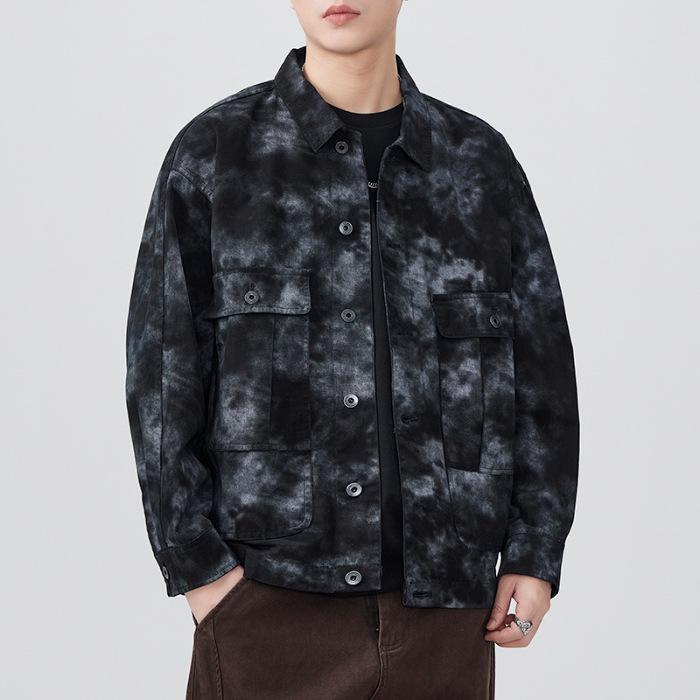 

New Spring Japanese Retro Men s Heavy Printing Loose Casual American Heavy Industry Shirt M чорний