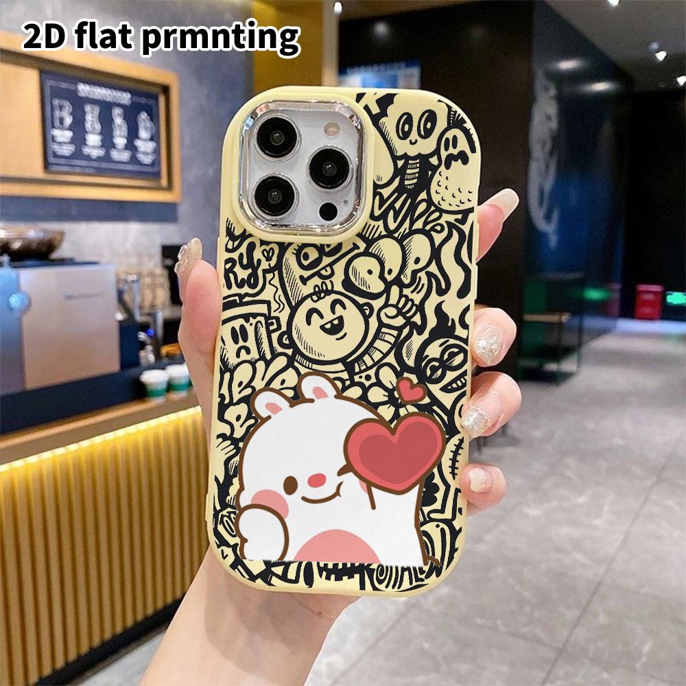 Phone Case: 2D Flat Design Suitable for iPhone 18 17 16 15 14 13 Pro Protective Case, Couple Style, Little White Rabbit with Hearts, Christmas and Hal