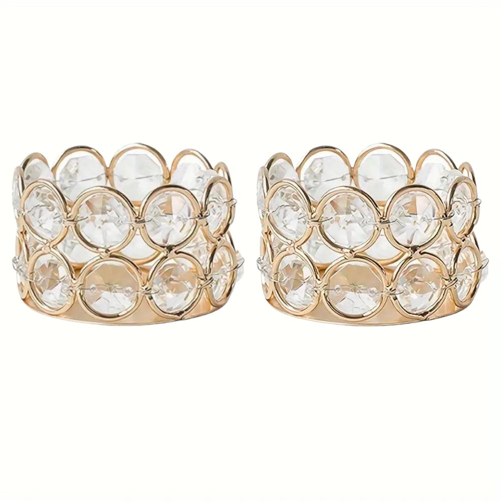 4pcs Silvery Golden Crystal Tealight Candle Holders for Home Table Bedroom Centerpiece Wedding Family Party Decor Creative Gifts