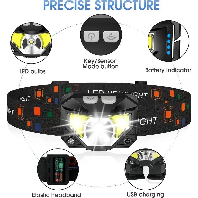 8 Modes LED Headlight Handfress Motion Sensor Powerful Headlamp Head Lamp COB Flashlight Torch Camping Fishing LED Head Light