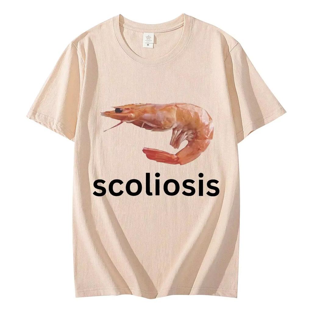 Scoliosis Funny Shrimp Meme T-shirt Fashion Casual Top Summer Short Sleeve Streetwear Men Women Oversized Loose Tee Harajuku Y2k