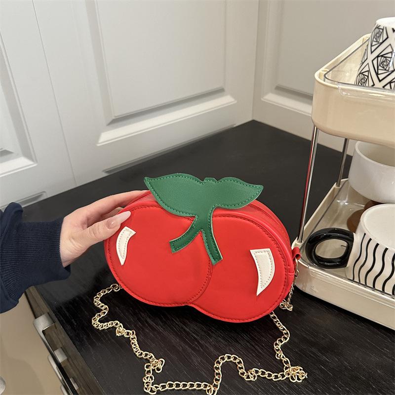 2025 Summer New Trendy Creative Cherry Shape Shoulder Messenger Bag Female Cute Personality Small Chain Casual Bag