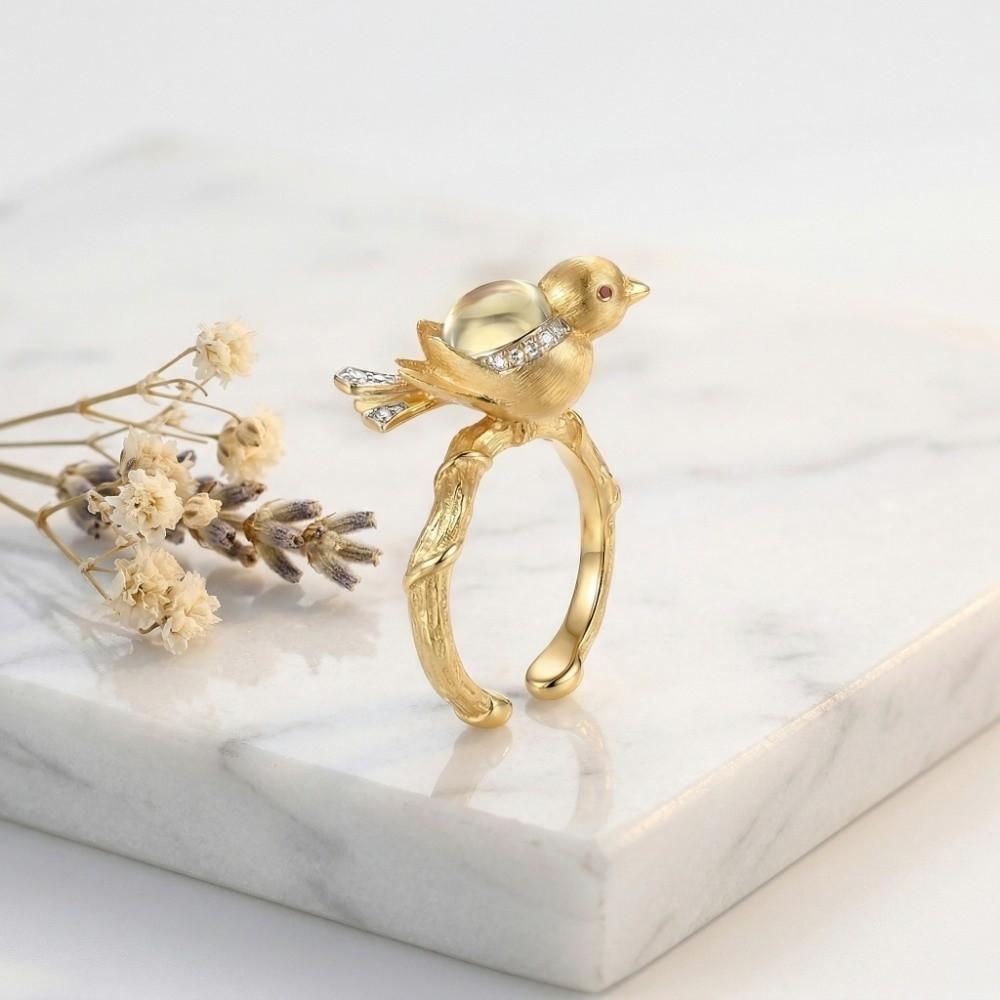 Rhinestone Magpie Bird Ring Sweet Bird Decorative Ring Personality Bird Opening Ring  Daily