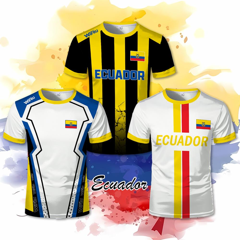 Ecuador Flagge Print Fußball T-Shirt Sportlich Lässig Ecuador Karte Grafik Schnelltrocknendes Trikot Unisex Atmungsaktiv Kurzarm Oberteile