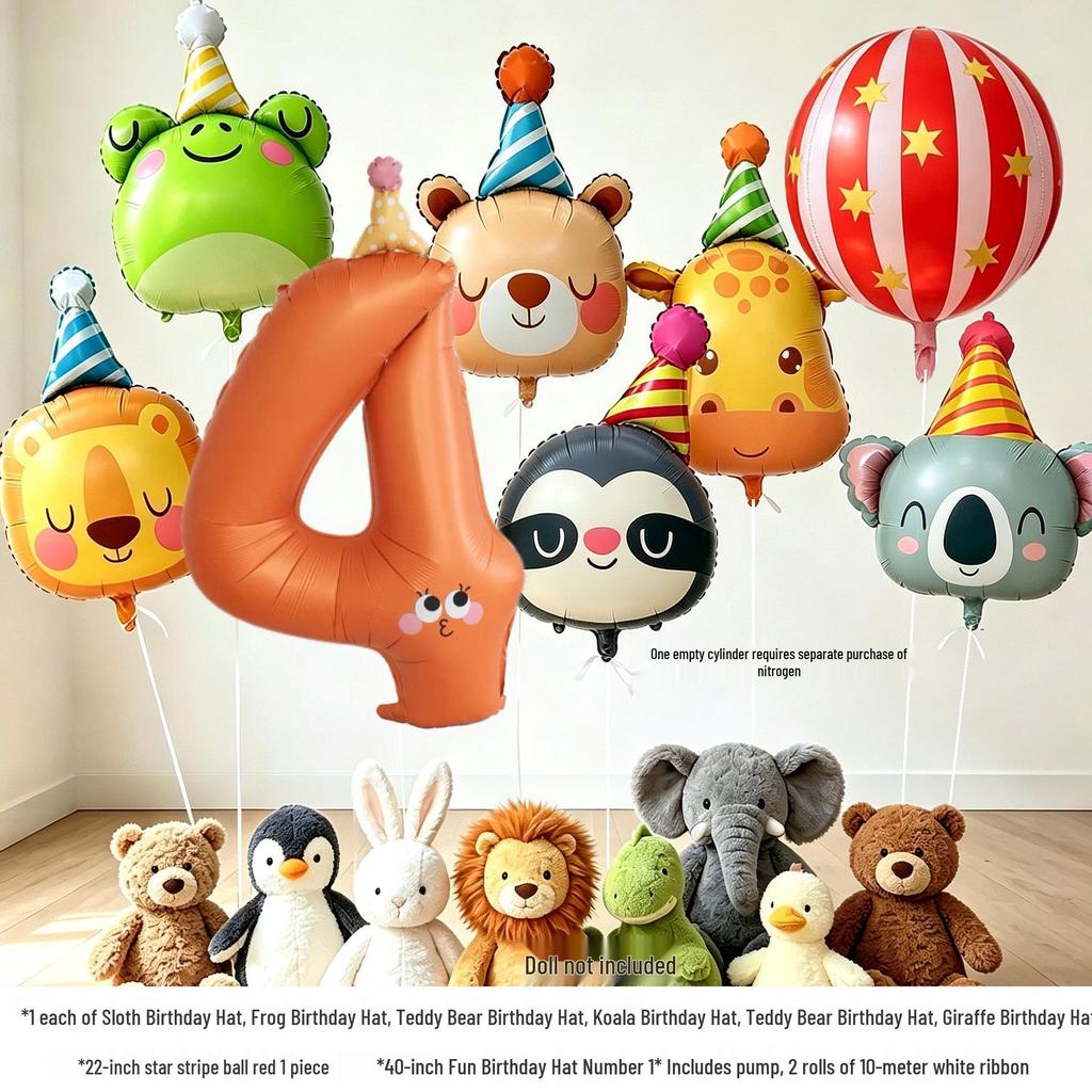 10. Geburtstag Cartoon Tiere & Zahlen Luftballon Party Dekoration für Kinder