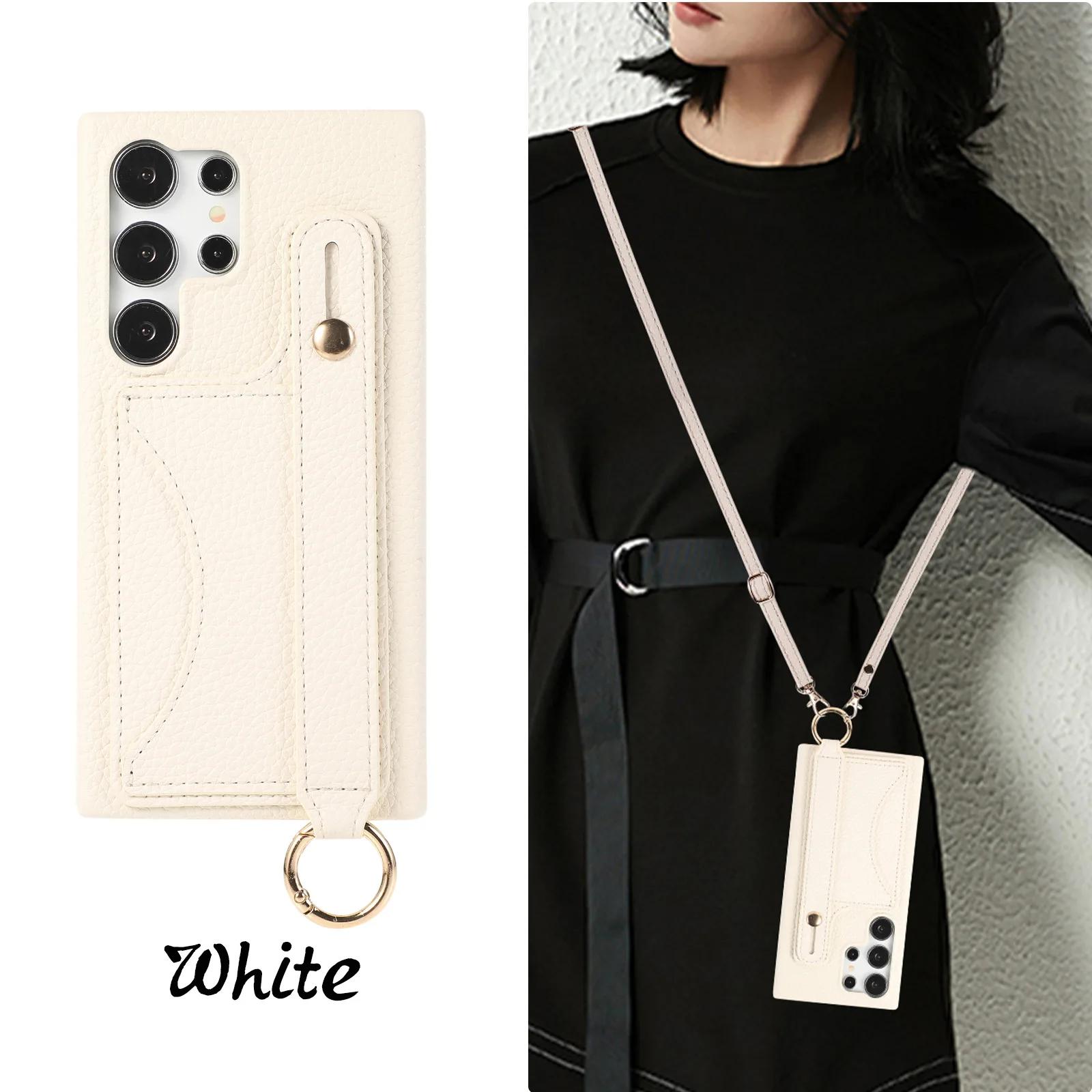 

Wrist Strap With Card Holder Crossboby Phone Case for Samsung Galaxy S24 S22 Ultra Plus S23 FE A15 A25 A35 A55 A24 A34 A54 A14 Galaxy S24 світло-фіолетового кольору