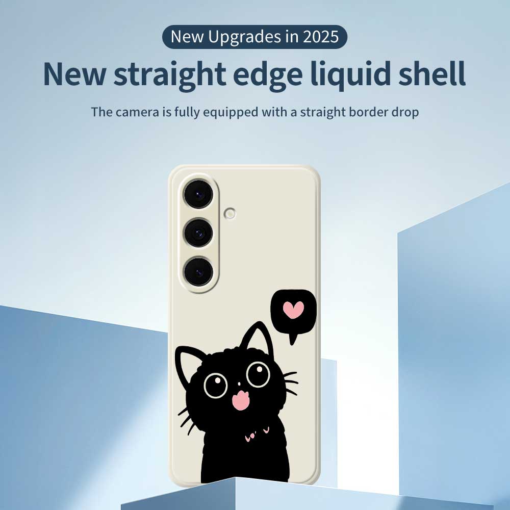 For Samsung Galaxy S24 FE Case Love Black Cat Pattern Printing Straight Edge TPU Phone Back Cover