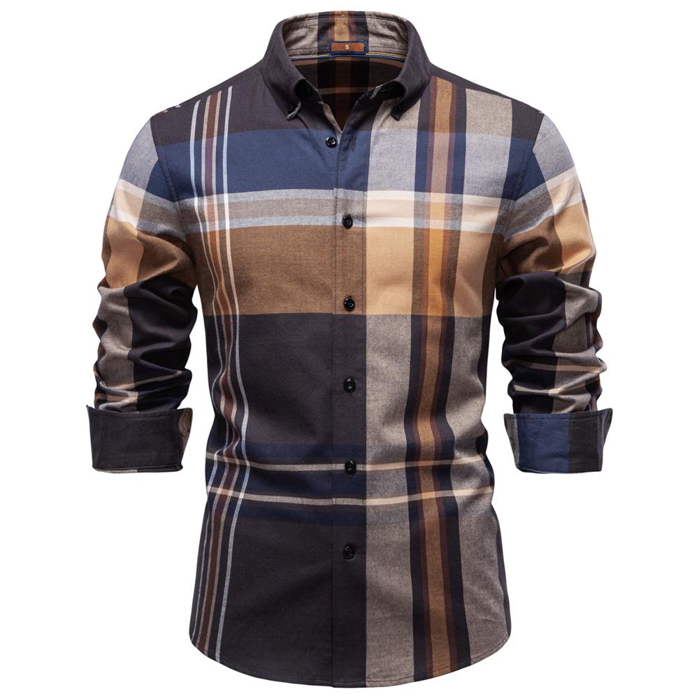 AIOPESON 2025 Classic Plaid Shirt Men 100% Cotton Autumn Winter Thicken Office Formal Long Sleeve Business Executive Mens Shirts