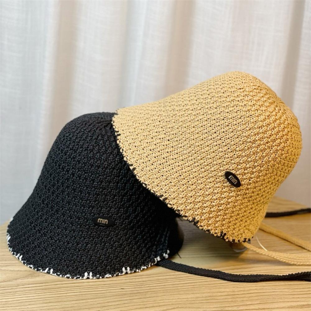 Woven Bucket Hat Acrylic Fiber Fisherman Hat Fashion Beach Sun Hat  for Women