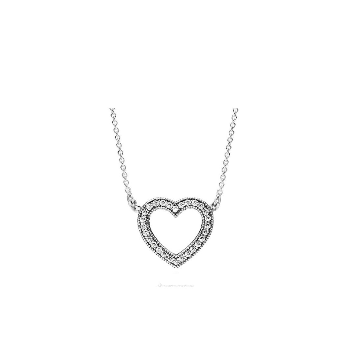 Pandora Heart 925 Silver Zircon Necklace Women necklaces 590534CZ Box,F,Silver