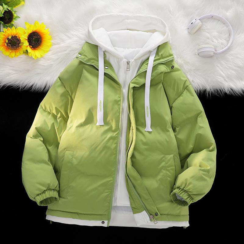 Fashion brand fake two-piece cotton coat for men and women, autumn and winter trendy loose casual thickened warm cotton coat hooded jacket