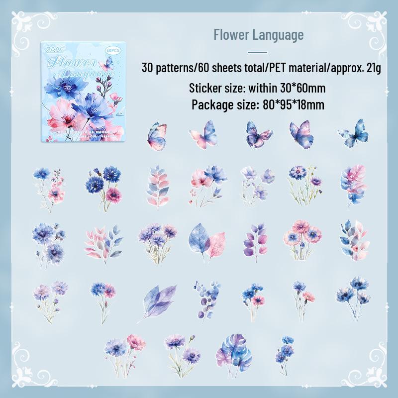 Yuezhen Four Seasons Floral Language Retro PET Stickers for Journals