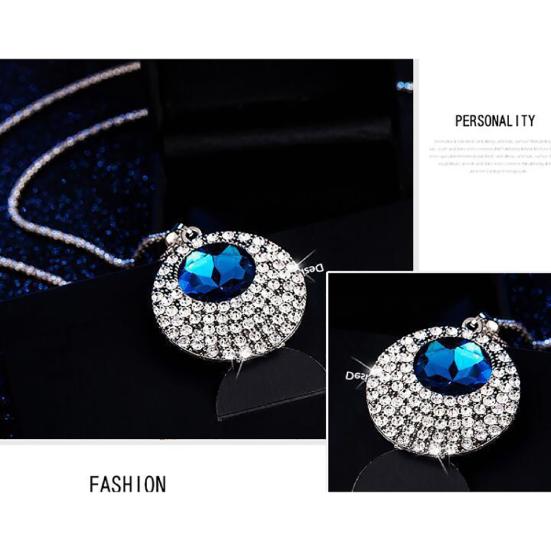 Chain Necklace Rhinestone Inlaid Vintage Long Round Pendant Necklace for Women