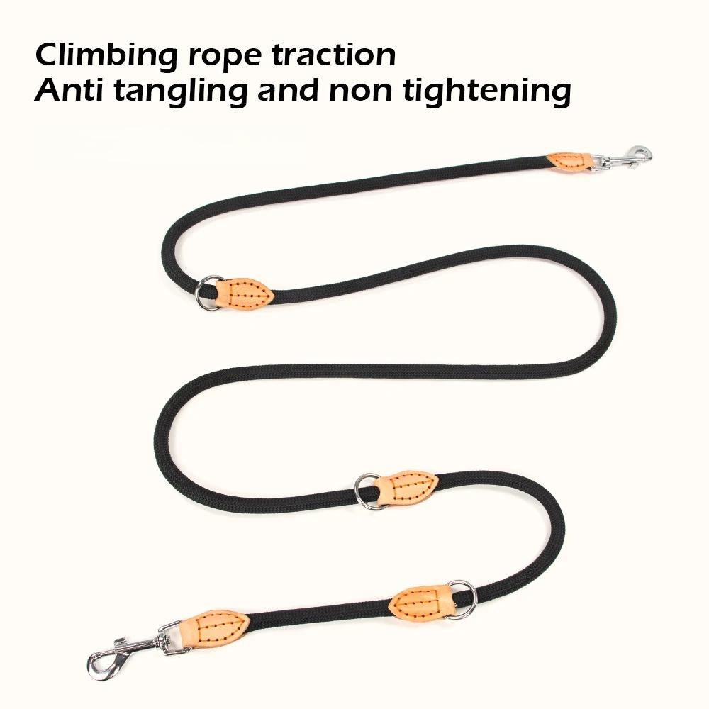 Multi Functional Double Head Dog Leash Adjustable 3 Length Nylon Rope Hands Free Shoulder Walking Lead For Two Small Medium Larg