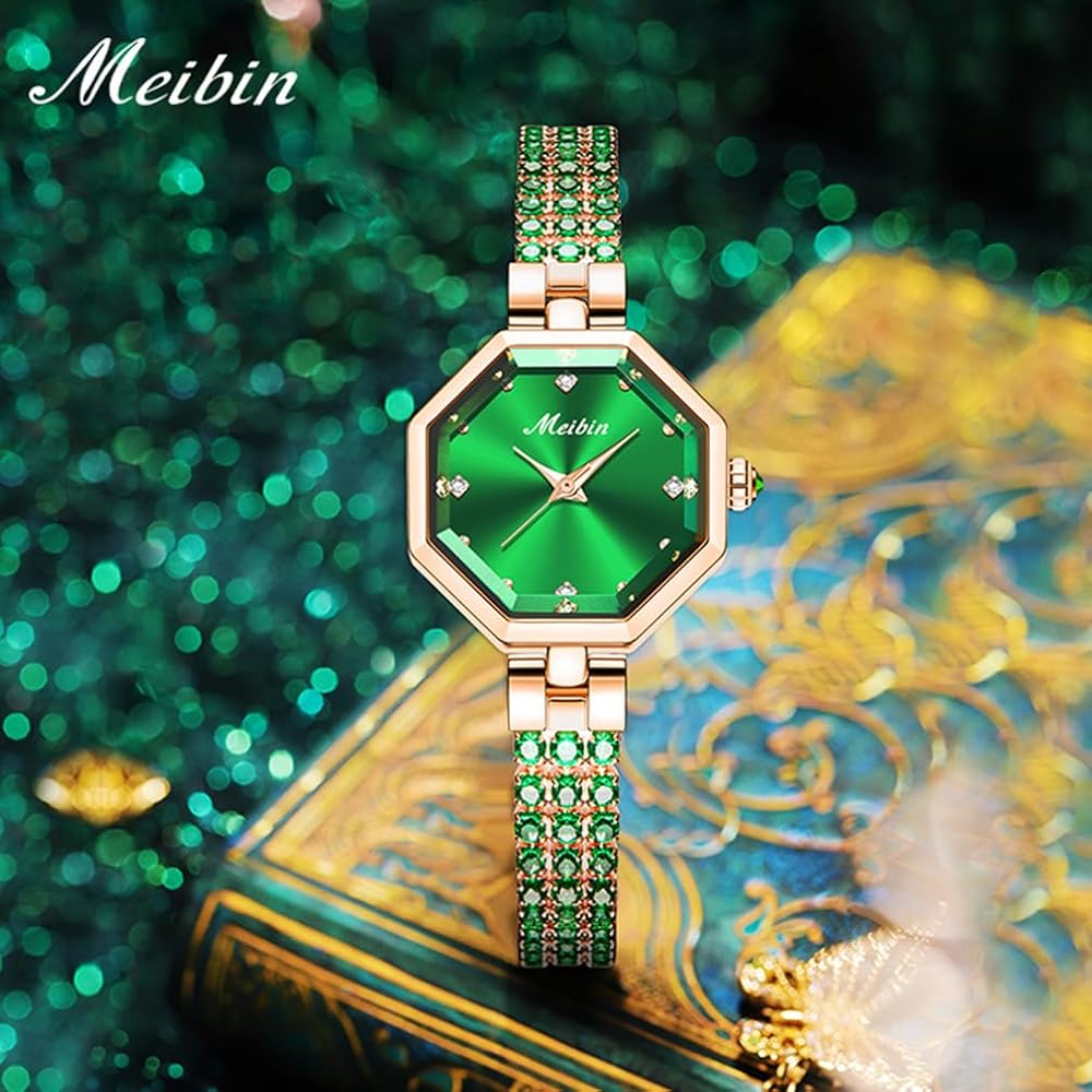 Crystal Women's Square Bracelet Watch Green Waterproof Simple Quartz Fashion