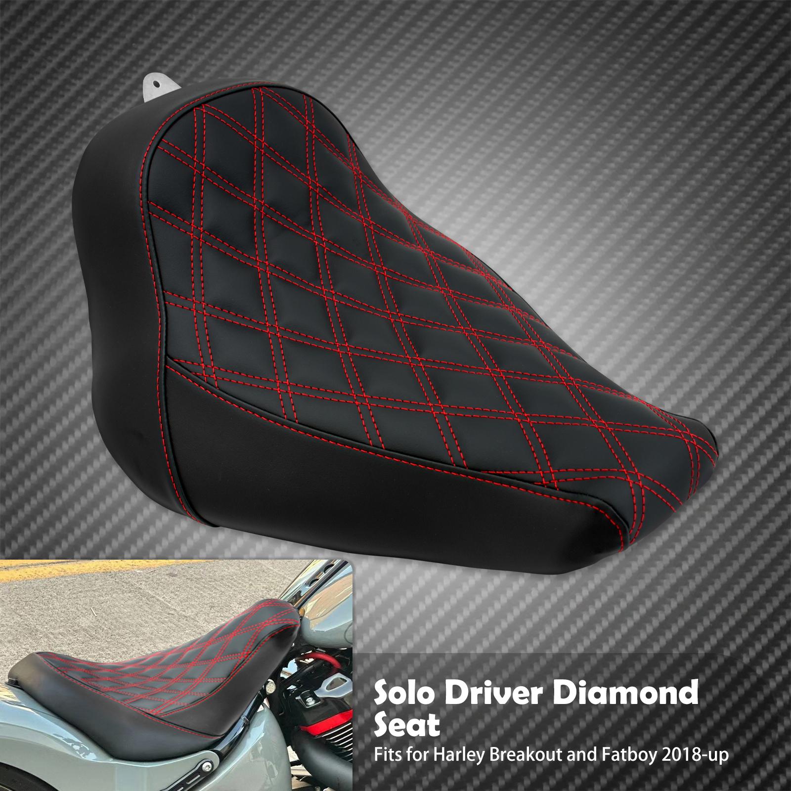 Motorcycle Driver Front Solo Seat Diamond Low Profile Rider Cushion For Harley Softail 2018-2025 Fat Boy Breakout Low Rider FXBB Solo Seat B