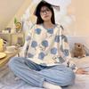 Flannel Pajamas Women's Autumn and Winter New Coral Fleece Round Neck Long-sleeved Thermal Suit Thickened Loungewear