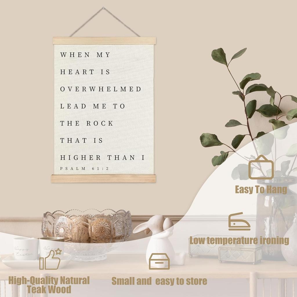 WUCHJ Psalm 61:2 Christian Wall Art Poster, pirational Christian Wall Decor, When My Heart is Overwhelmed Bible Verses Canvas Prints Artwork for Home