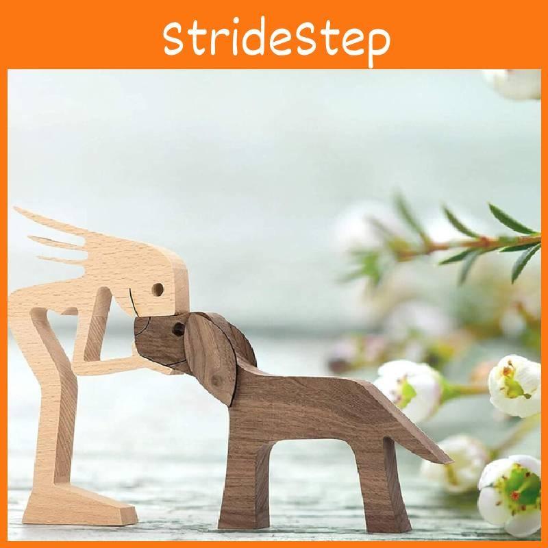 Puppy Family Wooden Carving Ornaments Natural Wood Pet Crafts Sculpture Gift