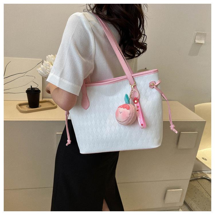 Large Capacity Korean Style Tote Bag Simple Casual Solid Color Work Shoulder Bag for Women