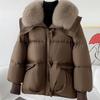 Abnehmbarer Pelzkragen Winter Daunenjacke - Warmer, verdickter Weißenten-Daunenmantel für das neue Jahr