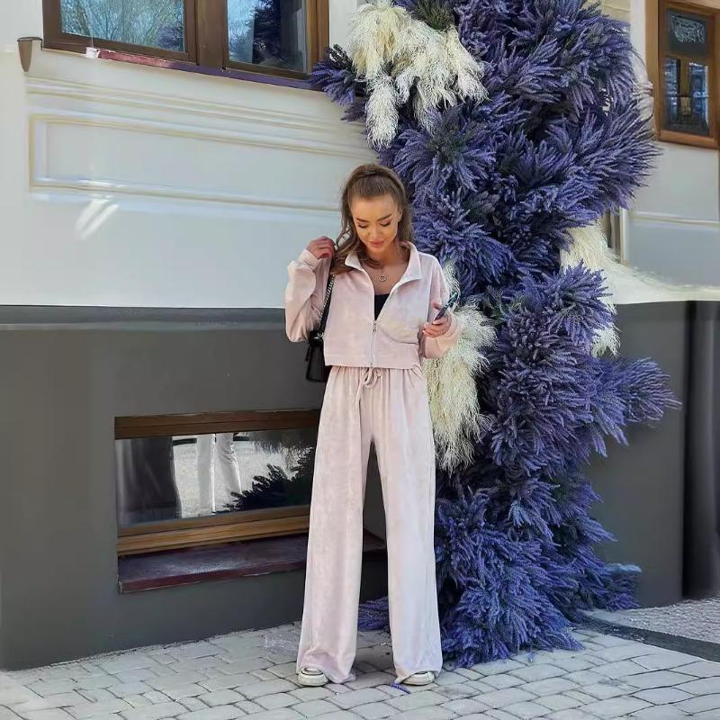 

Женский комплект из двух предметов, свободные повседневные брюки с длинным рукавом и застежкой-молнией на кармане M розовый