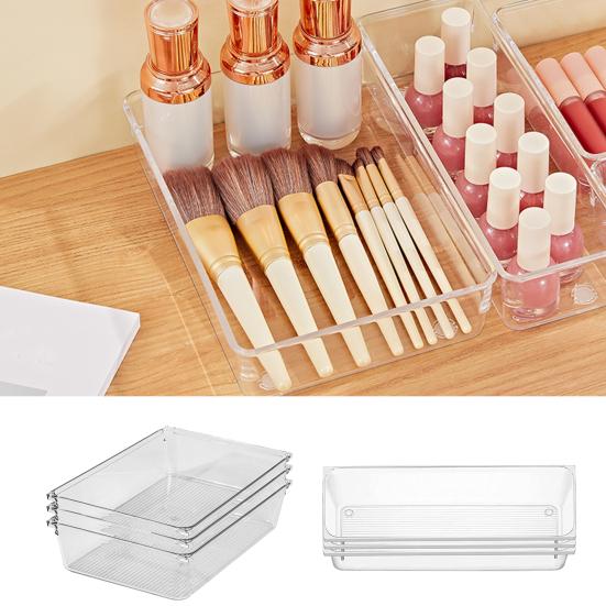 Drawer Compartment Storage Organizer Non Slip 6Pcs Clear Space Saving Transparent Storage Box