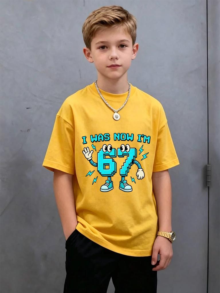 Six Seven 67 Funny Brainrot Italian Short Sleeve Kids Crewneck Tee Boys Girls Summer Cute Hot Street Age 3-14